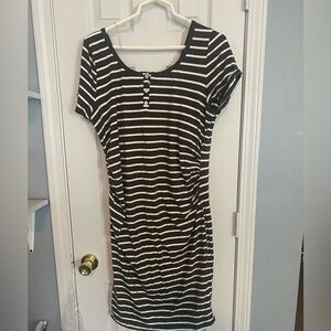 Maternity Black and White Striped Dress